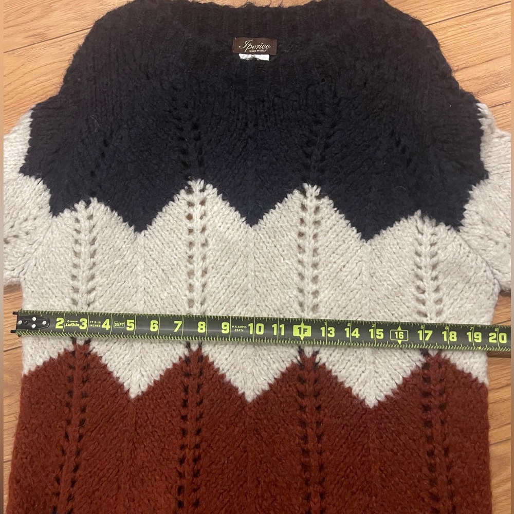Iperico wool blend Chevron Knit chunky pullover Sweater long sleeves made Italie - Picture 7 of 8